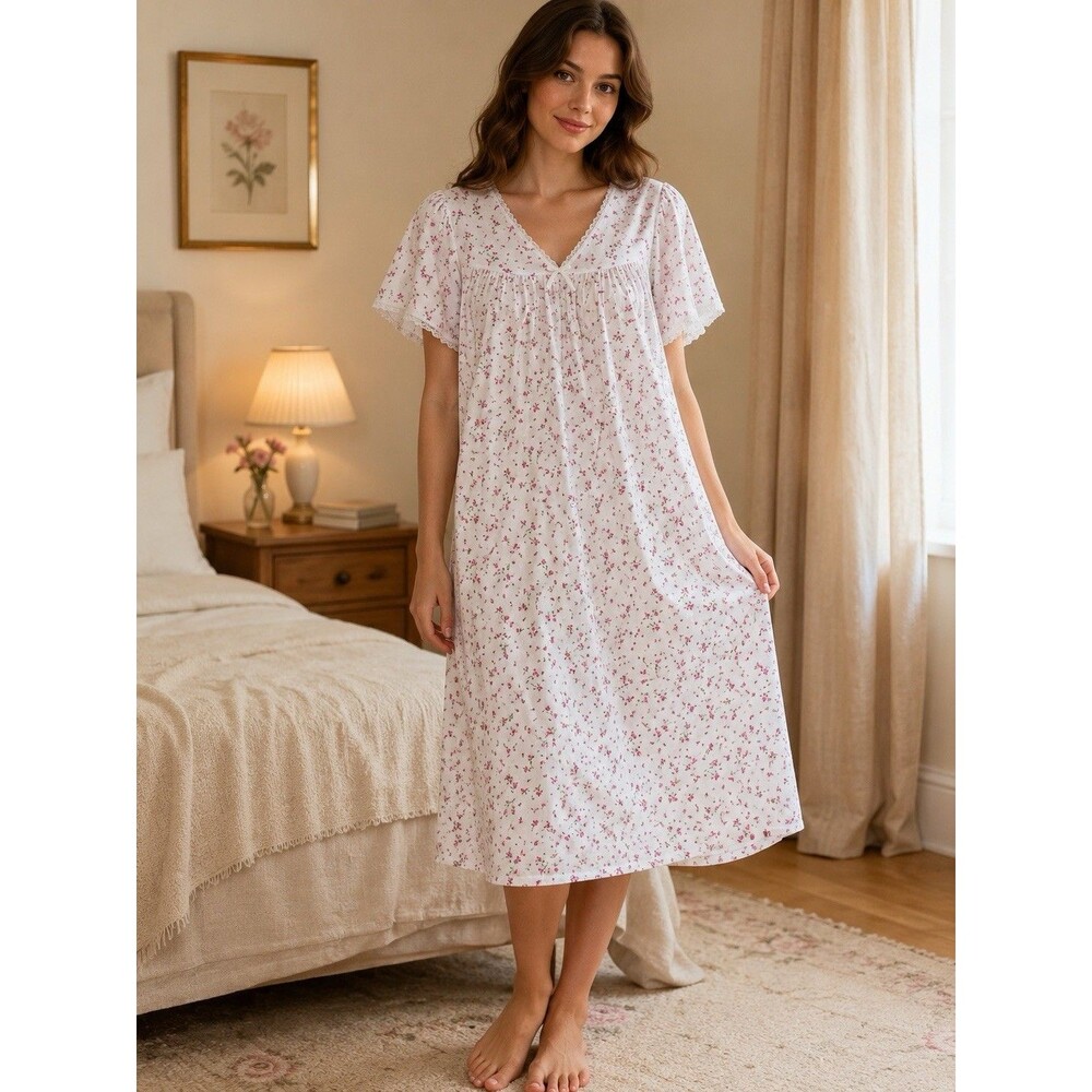 Lady Olga NWT Cottage Floral Nightgown Sleep Dress Hospital Stay Open Back 24-26